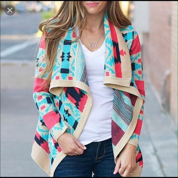 Moon Collection Sweaters - Moon Collection Emily Aztec Cardigan Sweater Med